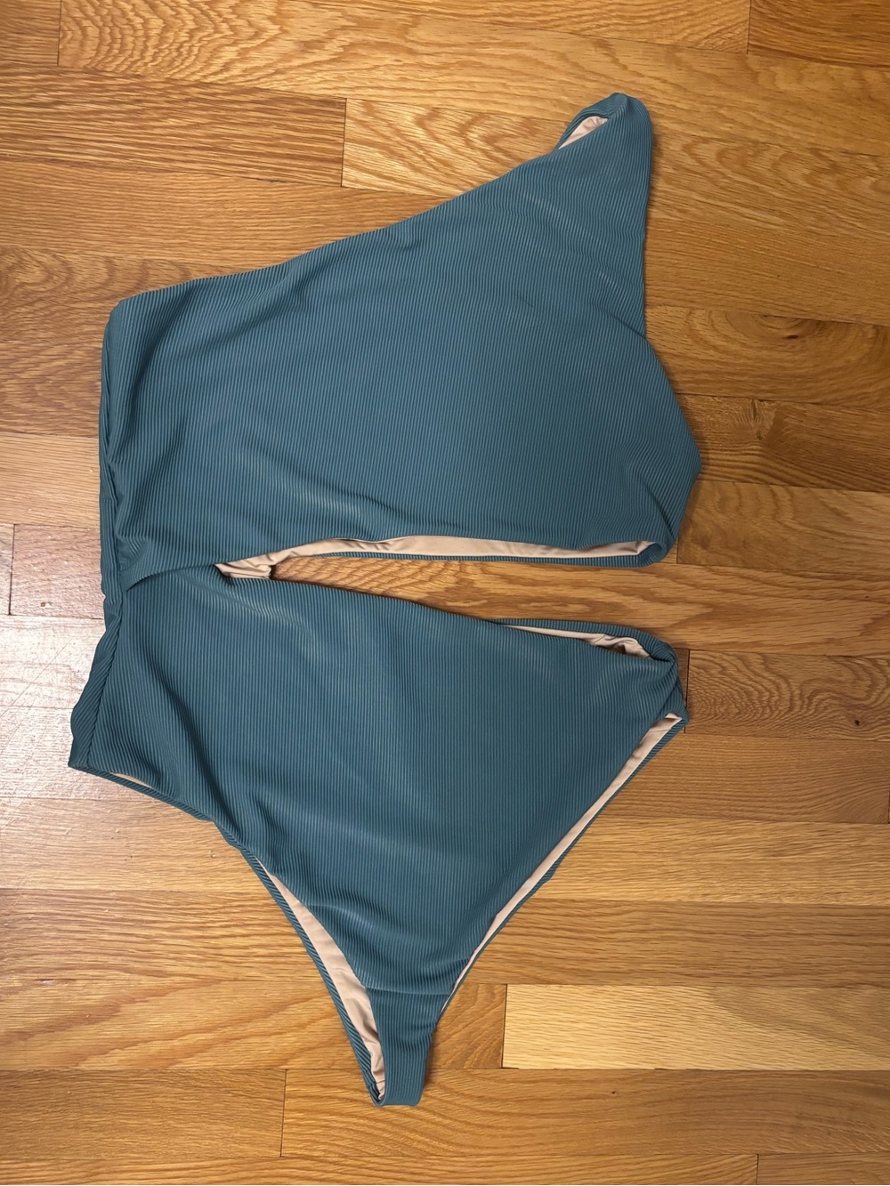 Beach Riot Teal One-Shoulder Ribbed One-Piece Swimsuit